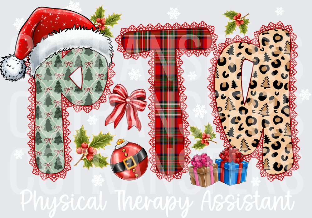 PTM Christmas Letters Santa Hat Leopard Plaid Holiday (DTF)