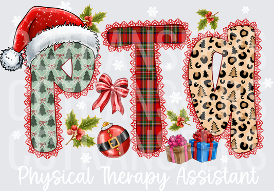 PTM Christmas Letters Santa Hat Leopard Plaid Holiday (DTF)