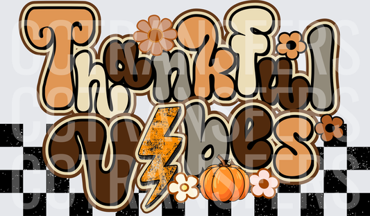 Thankful Vibes Retro Groovy Fall Thanksgiving (DTF)