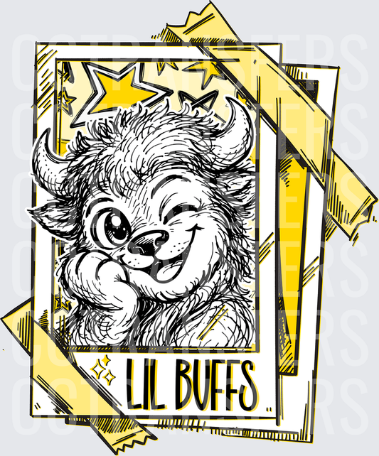 Lil Buffs Winking Fuzzy Buffalo Mascot Card Stars DTF