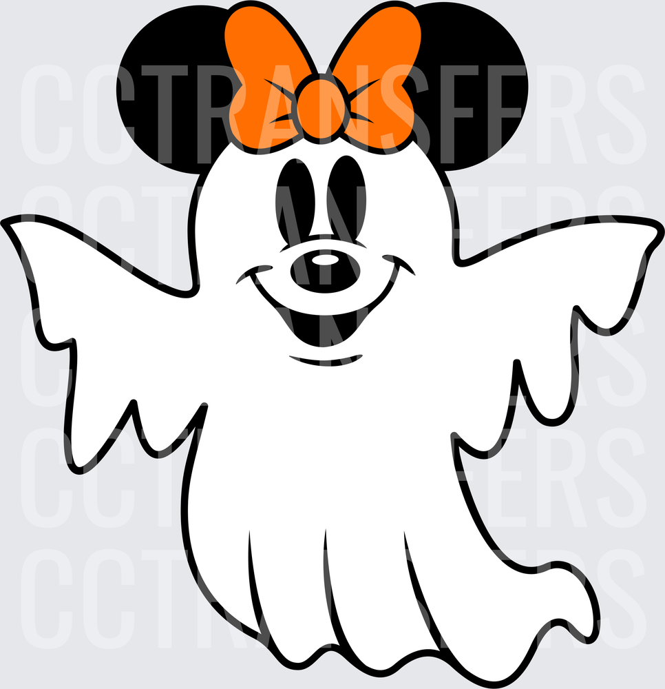 Cartoon Mouse Ghost Halloween Orange Bow (DTF)