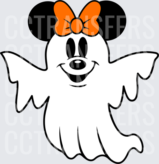 Cartoon Mouse Ghost Halloween Orange Bow (DTF)