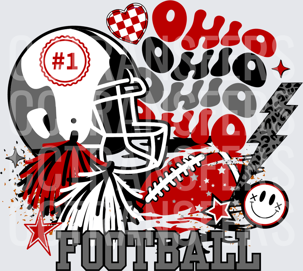 Ohio Football Helmet Pom Pom Stars Retro Groovy (DTF)
