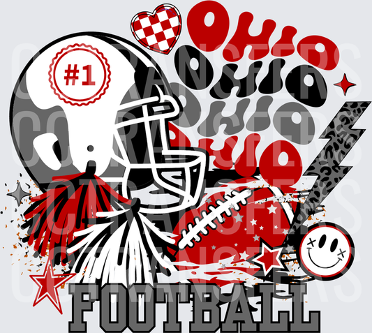 Ohio Football Helmet Pom Pom Stars Retro Groovy (DTF)
