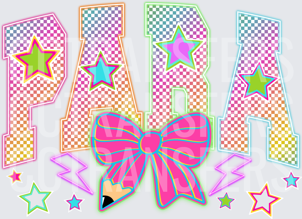 Colorful Checkered PARA Bold Letters Bow Stars Pencil (DTF)