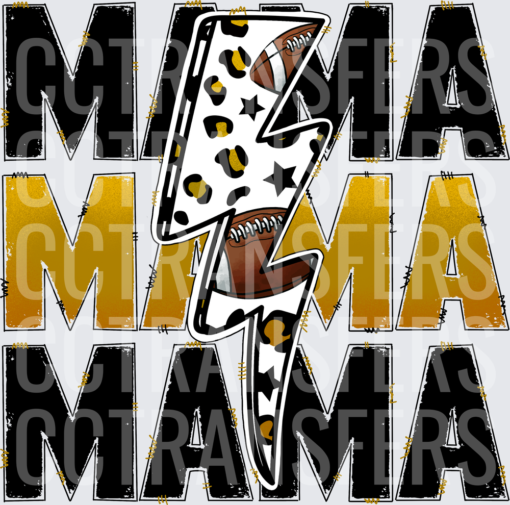 Mama Football Leopard Lightning Bolt Stacked Text (DTF)