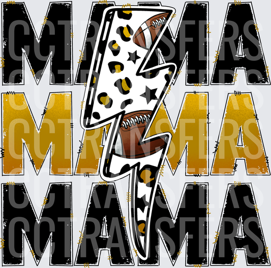 Mama Football Leopard Lightning Bolt Stacked Text (DTF)