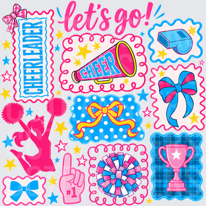 Let's Go Cheerleader Cheer Squad Icons Collage (DTF)