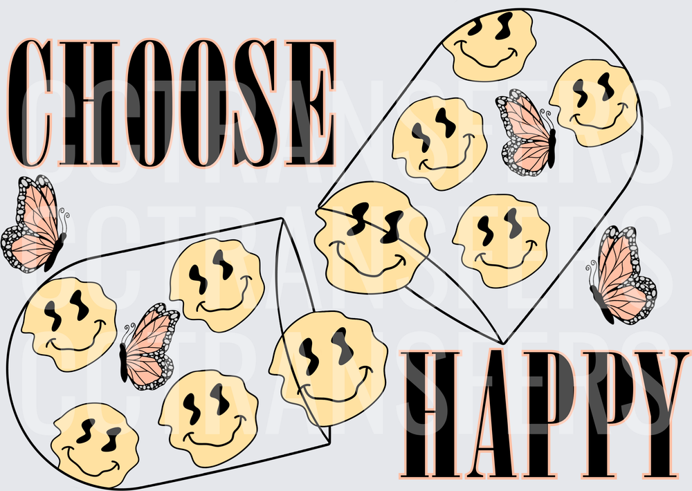 Choose Happy Smiley Faces Butterflies Heart (DTF)