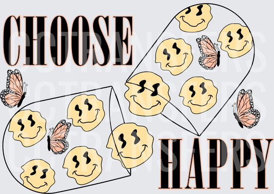 Choose Happy Smiley Faces Butterflies Heart (DTF)