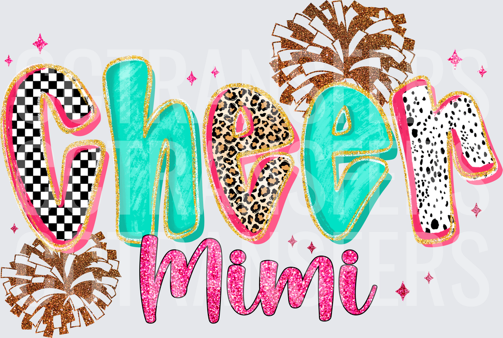 Cheer Mimi Mixed Pattern Pom Pom Glitter Design (DTF)