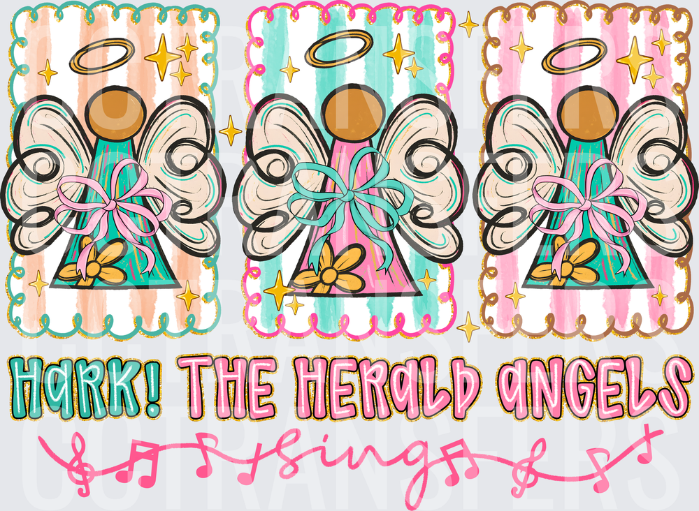 Hark The Herald Angels Sing Retro Christmas Angels (DTF)
