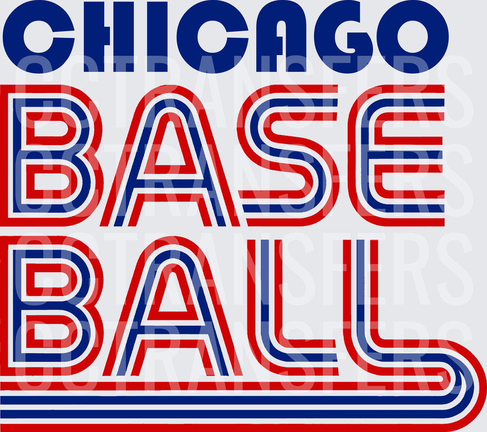 Chicago Baseball Retro Stripe Bold Text Red Blue (DTF)
