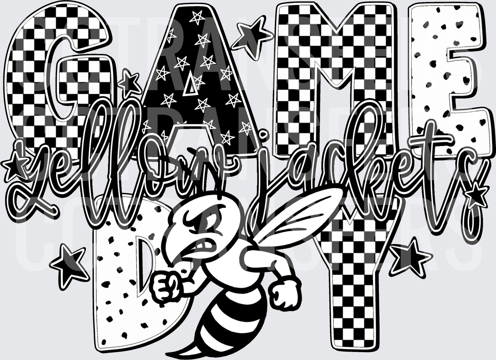Game Day Yellow Jackets Angry Bee Checkered Stars (DTF)