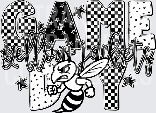 Game Day Yellow Jackets Angry Bee Checkered Stars (DTF)