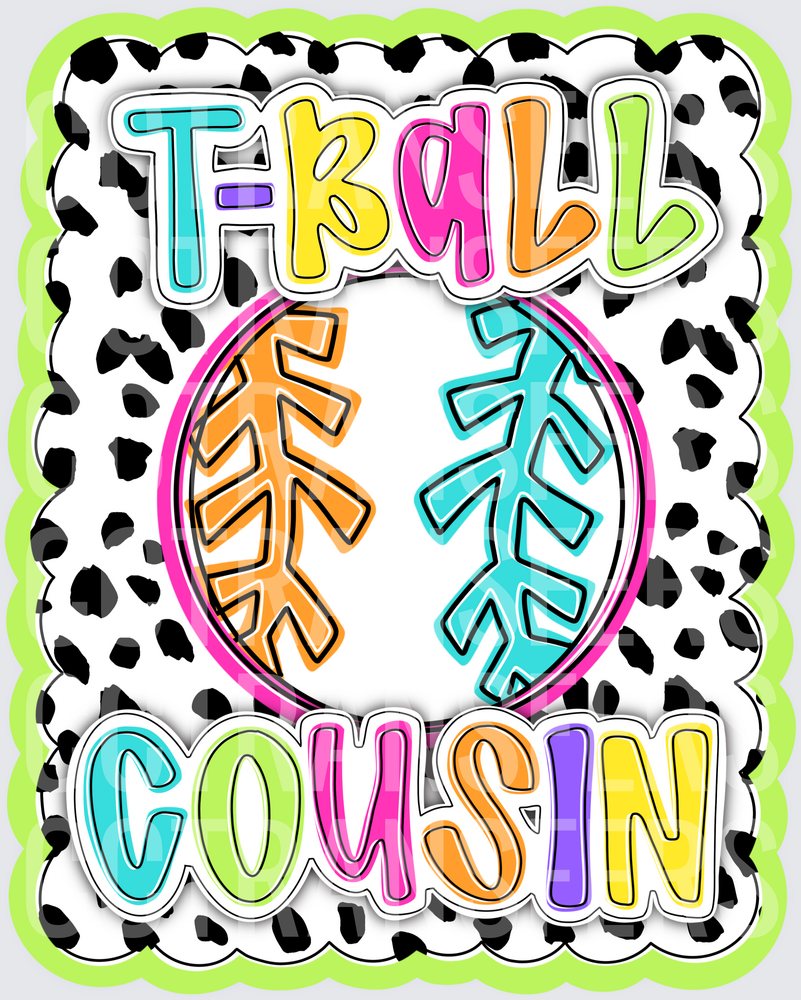 T-Ball Cousin Colorful Baseball Dalmatian Print (DTF)