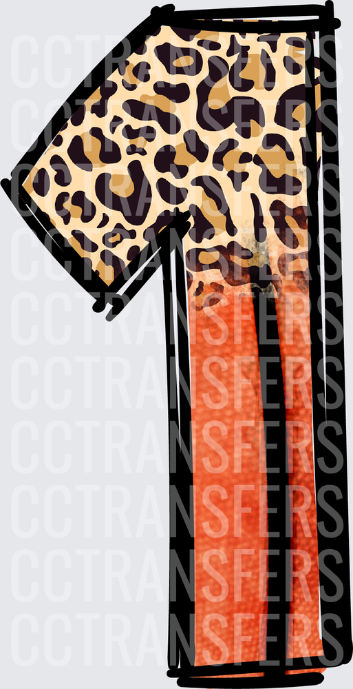 Leopard Print & Orange Watercolor Number One (DTF)