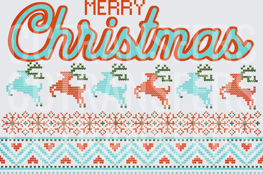 Merry Christmas Ugly Sweater Reindeer Knit Pattern (DTF)