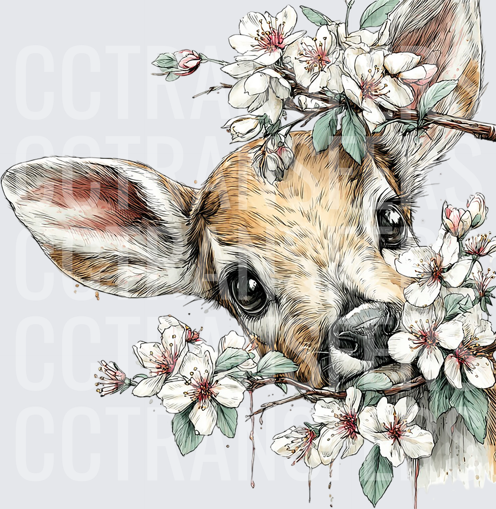 Whimsical Fawn With Cherry Blossom Branches (DTF)