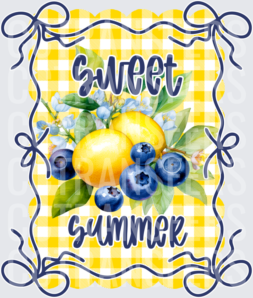 Sweet Summer Lemons Blueberries Yellow Gingham (DTF)