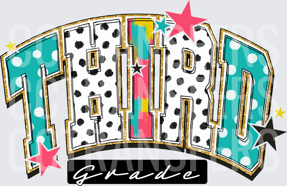 Third Grade Bold Polka Dot Star Varsity Letter Design (DTF)