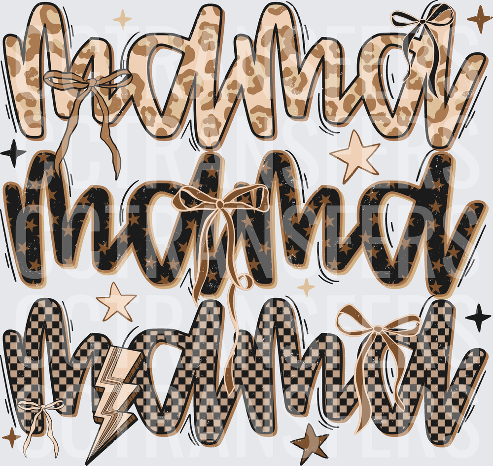 Triple Mama Leopard Checkered Star Bow Stacked (DTF)