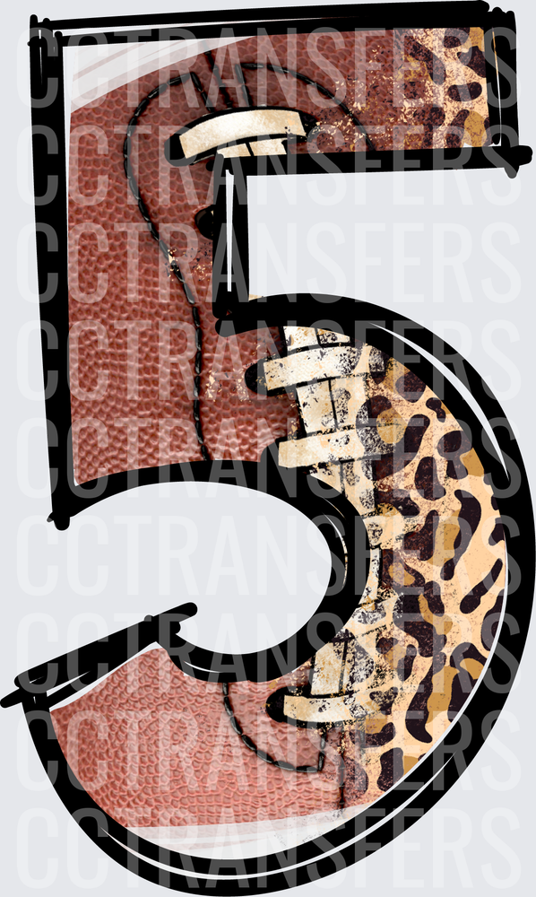 Number 5 Football Leather Leopard Print Texture (DTF)
