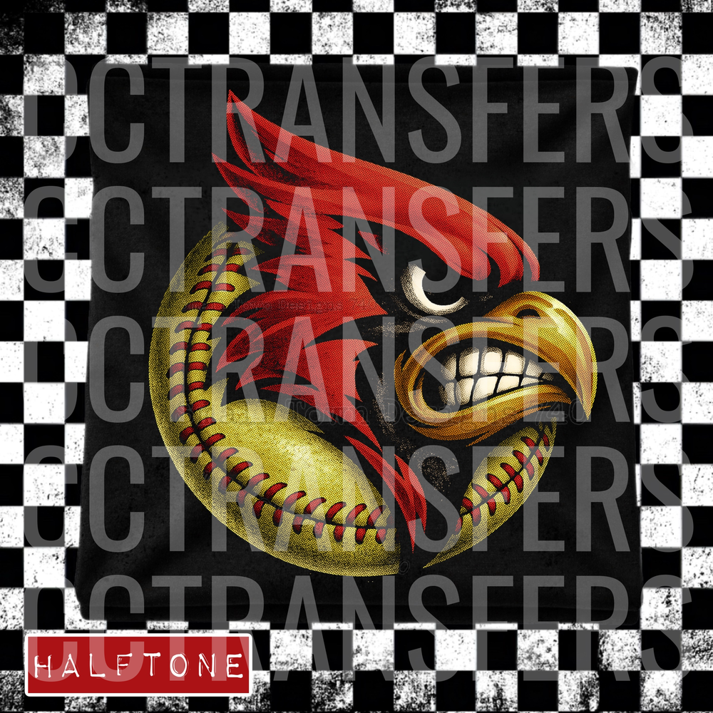 Fierce Red Cardinal Mascot Softball Ball Design (DTF)