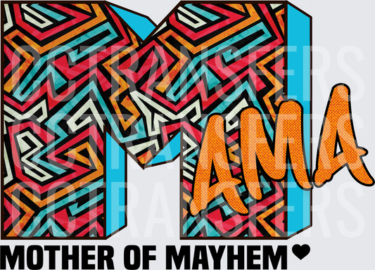 Mama Mother of Mayhem Bold Tribal Patterned Logo (DTF)