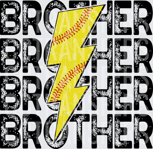 Brother Softball Lightning Bolt Distressed Repeat (DTF)