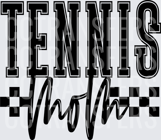 Tennis Mom Varsity Block Script Checkered Design (DTF)