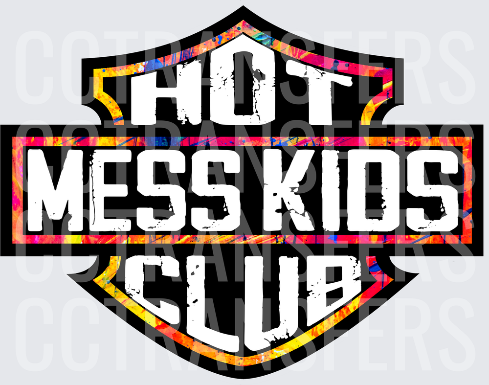 Hot Mess Kids Club Biker Shield Colorful Splatter (DTF)