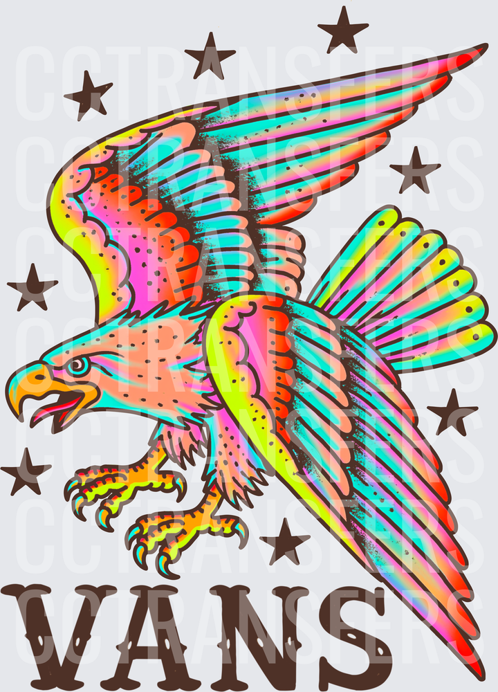 Neon Rainbow Eagle Stars VANS Bold Lettering (DTF)