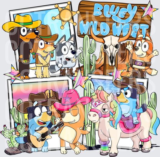 Wild West Cartoon Dogs Cowboy Western Collage (DTF)