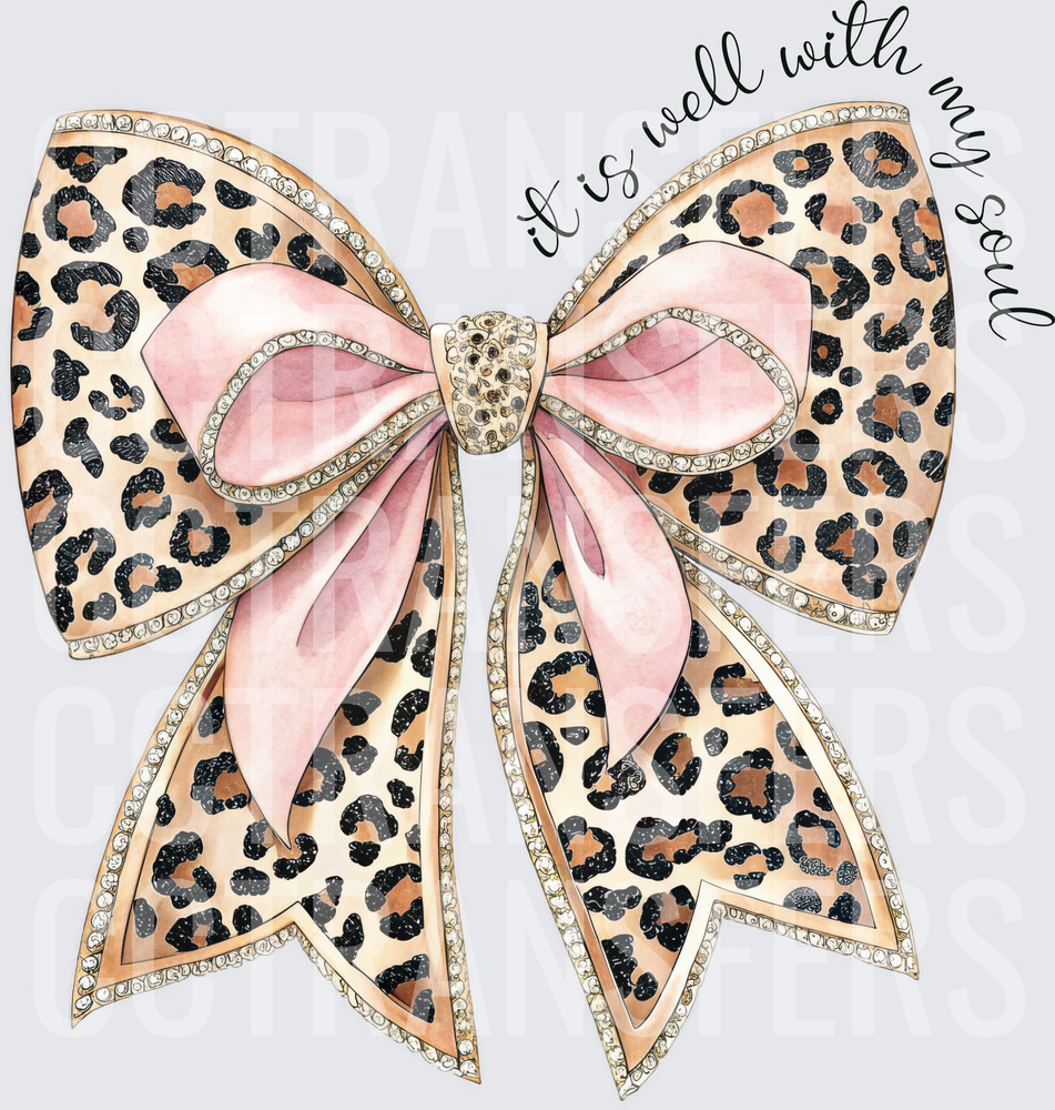 It Is Well With My Soul Leopard Rhinestone Bow (DTF)