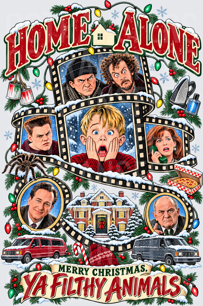 Merry Christmas Ya Filthy Animals Holiday Movie Collage (DTF)