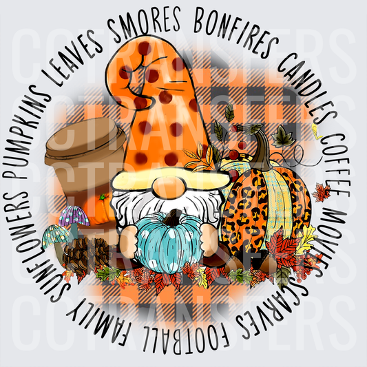 Fall Gnome Pumpkins Buffalo Plaid Autumn Favorites Circle (DTF)