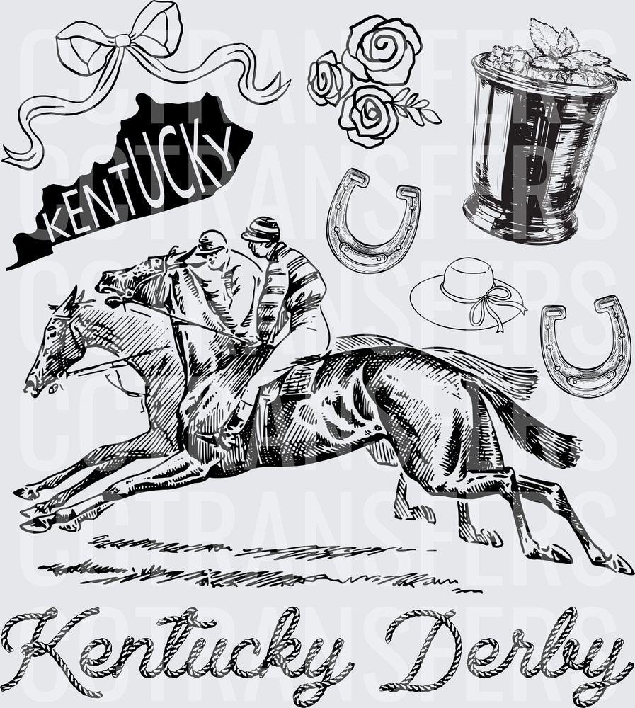 Kentucky Derby Racing Horses Jockey Collage Elements (DTF)
