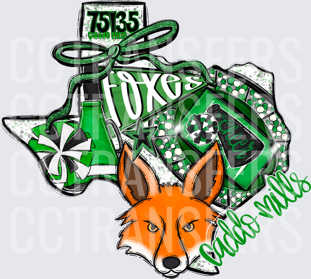 Caddo Mills 75135 Foxes Cheer Texas Fox Mascot (DTF)