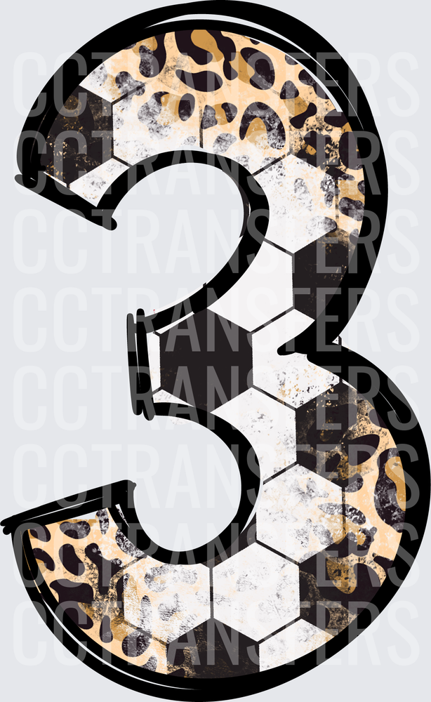 Number 3 Soccer Ball Leopard Print Design (DTF)