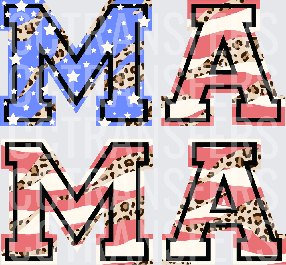 Mama Varsity Letters Leopard Stars Stripes Pattern (DTF)