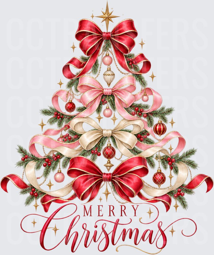 Merry Christmas Elegant Bow Tree with Ornaments (DTF)