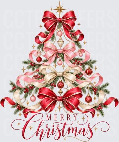 Merry Christmas Elegant Bow Tree with Ornaments (DTF)