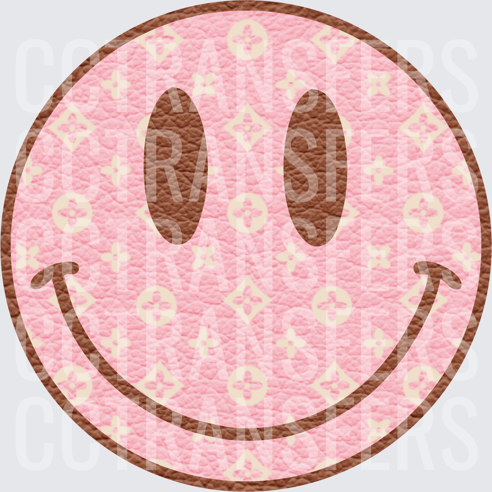Pink Luxury Monogram Leather Smiley Face (DTF)