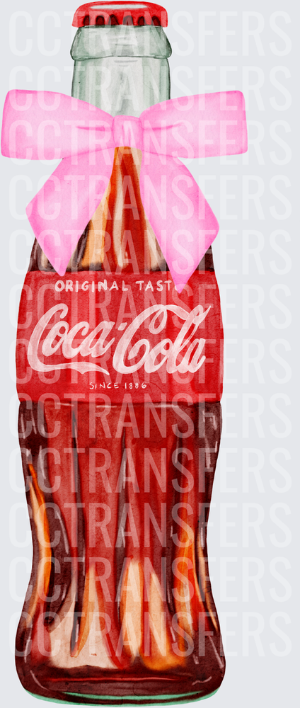 Watercolor Glass Soda Bottle Pink Bow Original Taste (DTF)
