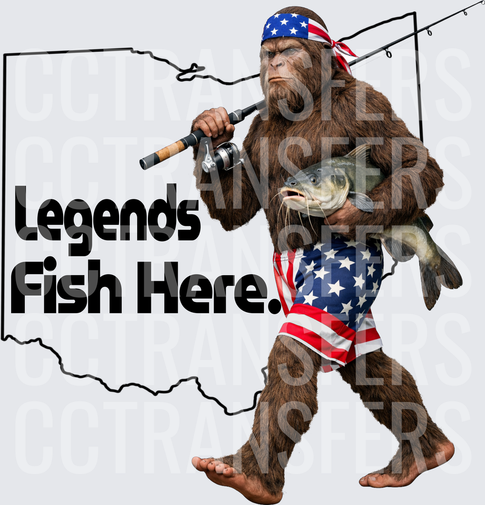 Legends Fish Here Sasquatch American Flag Ohio (DTF)