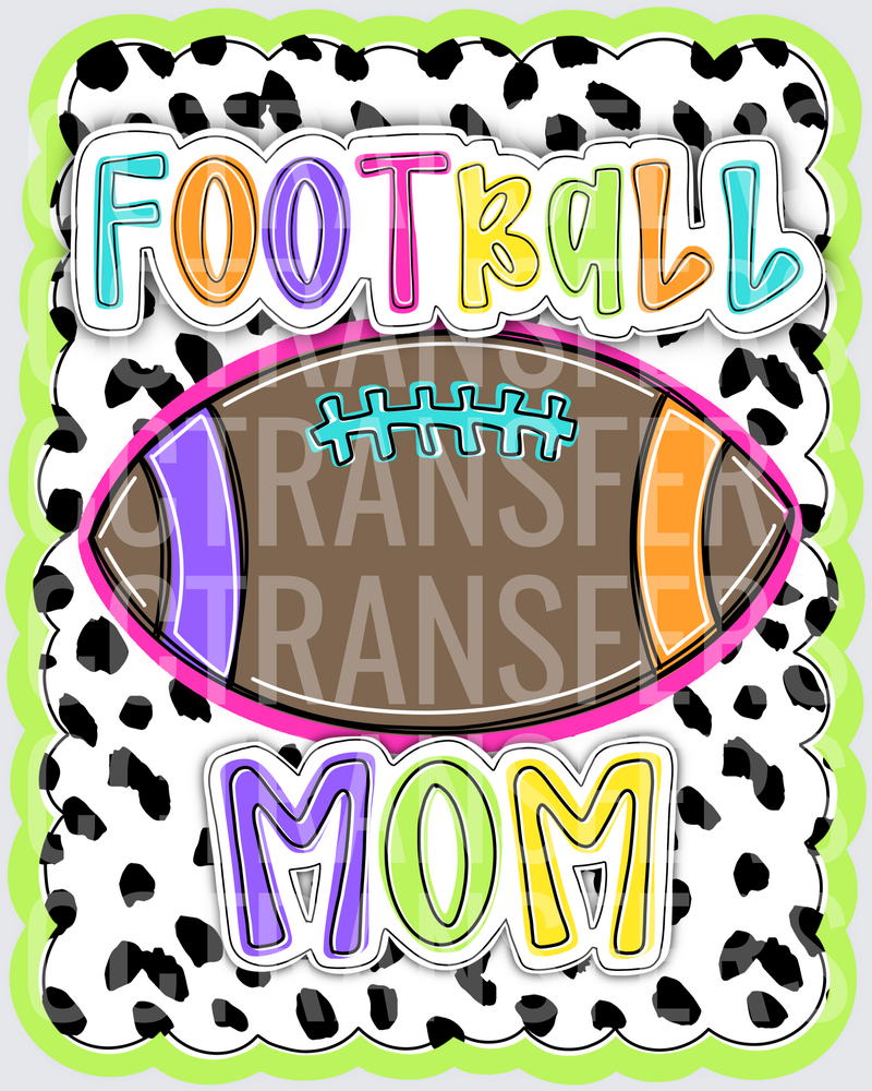Colorful Football Mom Dalmatian Print Bold Letters (DTF)