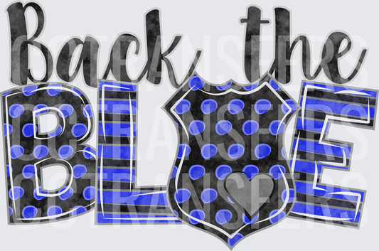 Back the Blue Police Badge Heart Polka Dot Design (DTF)