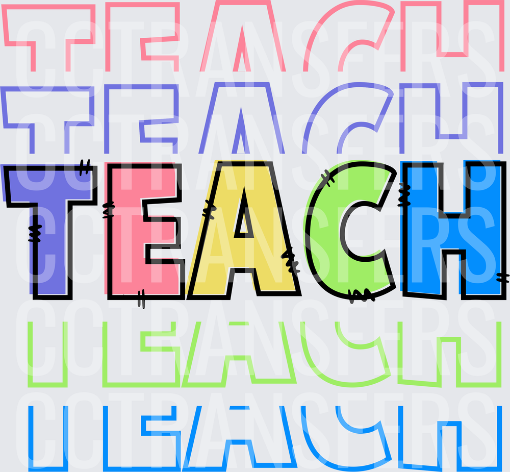Colorful Stacked TEACH Word Art Pastel Bold Letters (DTF)