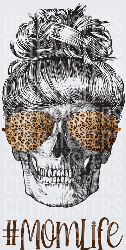 #MomLife Skull Messy Bun Leopard Sunglasses (DTF)
